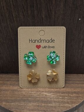 NWT Lot of 2 Shamrock Earrings Pierced St Patrick's Day Stud Handmade Fashion